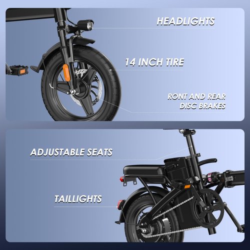 RPINT Electric Bike for Adults 500W Motor,14" Folding Ebike Electric Bicycles with 48V 13Ah Removable Battery UL 2849 Certified, 25 Miles PAS Range, Mini E Bikes for Teens (E14 Black)