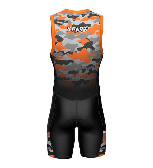 Sparx Men`s Triathlon Suit Trisuit Race Skinsuit Cycling Speed Suit Italian Fabric Swimskin (Orange_Camo_L)