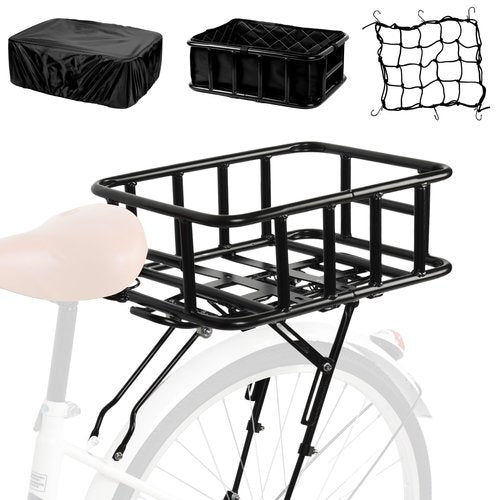 SAMRELAX Universal Rear Bike Rack with Basket - Bicycle Cargo Rack with Cargo Net and Linner, Cycling Pannier Rack, Adjustable Bike Touring Luggage Racks