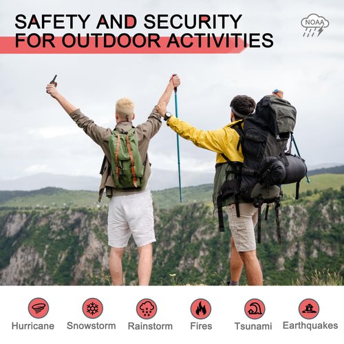 MaxTalker Walkie Talkies Long Range for Adult, MT10 Rechargeable Walkie Talkies FRS Two Way Radio, NOAA, 1200mAh Li-ion Battery USB-C Cable, LED Flashlight,VOX Walkie Talkie for Camping 2Pack (Red)