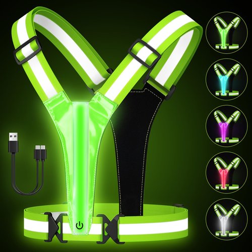 Fitense LED Reflective Running Vest, 5 Colors Light Up Running Vest High Visibility Rechargeable Light Safety Gear for Night Running Walking Cycling, Large Size Adjustable Light Vest for Men & Women