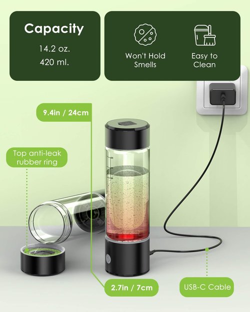 MOVOCA Hydrogen Water Bottle Upgrade, 3Min 2200PPB Rapid Hydrogen Water Generator -SPE PEM Tech, 14OZ Portable Hydro Water Machine, Health Care Gifts for Husband, Wife, Family, Friends, Travel