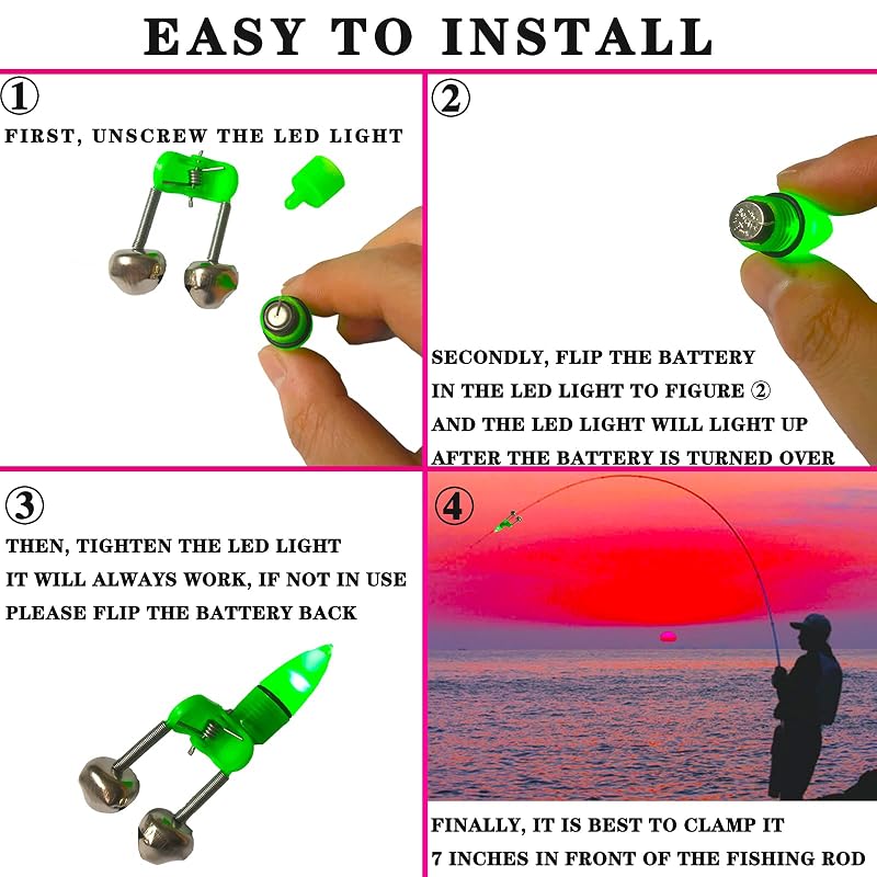 20Pcs LED Twin Bell Fishing Alarm Clip - Green Night Bite Alarms (Variation: 20Pcs Green)