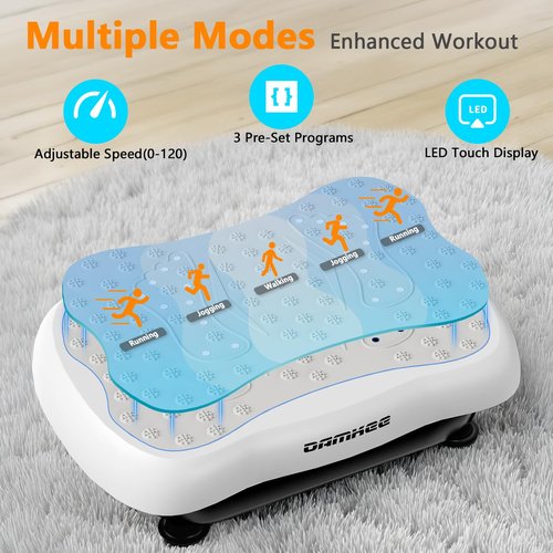 Damkee Vibrating Board Workout, Weight Loss Exercise Equipment and Lymphatic Drain Massager, Waver Fitness Exerciser, 4 Resistance Bands (White)