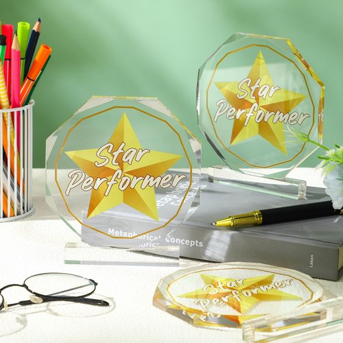 CroBlissful 6 Pcs Trophy Award 4.72 x 4.72 Inches Acrylic Trophy Plaques Awards for Kids Adult Team Participation Gift Prizes (Star Performer)