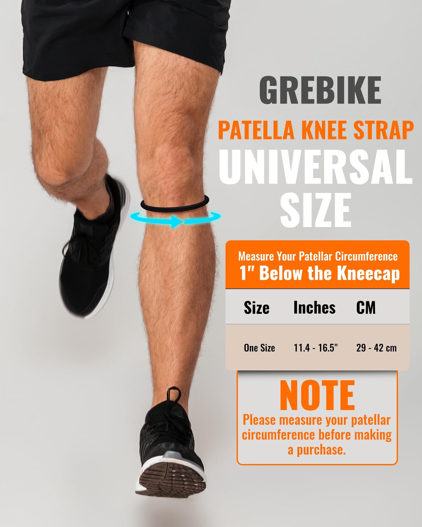 GREBIKE 2PCS Patellar Tendon Support Strap for Knee Pain Relief, Keen Bands for Basketball, Running, Tennis, Soccer and Hiking, Silicone Patella Band for Women and Men, Includes Storage Bag (Black)