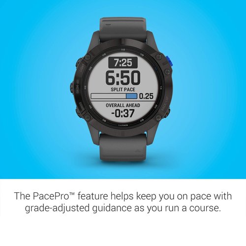 Garmin Fenix 6 Pro Solar (GPS,1.4 inches) Solar-Powered Multisport, Advanced Training Features and Data, Black with Slate Gray Band (Renewed)