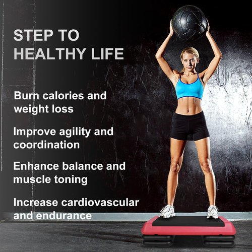 ZeHuoGe The Aerobic Step Platform with 4 Risers Adjustable, Health Club Steppers for Exercise with Adjustable Hight, Stair Stepper for Exercise & Home Gym (Red)