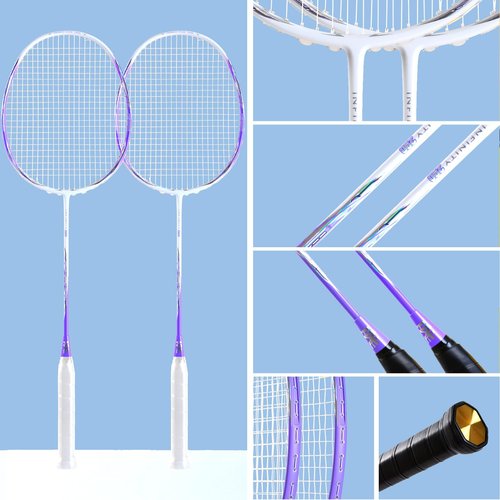 HXE Badminton Racket Set of 2, Carbon Fiber Professional Badminton Racquet for Outdoor Backyard Games, Lightweight Rackets Including 1 Carrying Bag 2 Shuttlecocks and 2 Replacement Grip Tapes