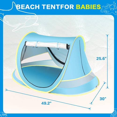 Baby Beach Tent with Baby Hat, Pop Up Toddler Travel Tent with Sun Hat for Boys or Girls, Sun Shade for Toddler Camping, Infant Portable Sun Shade, Summer Beach Baby (Blue Baby Tent with Hat)