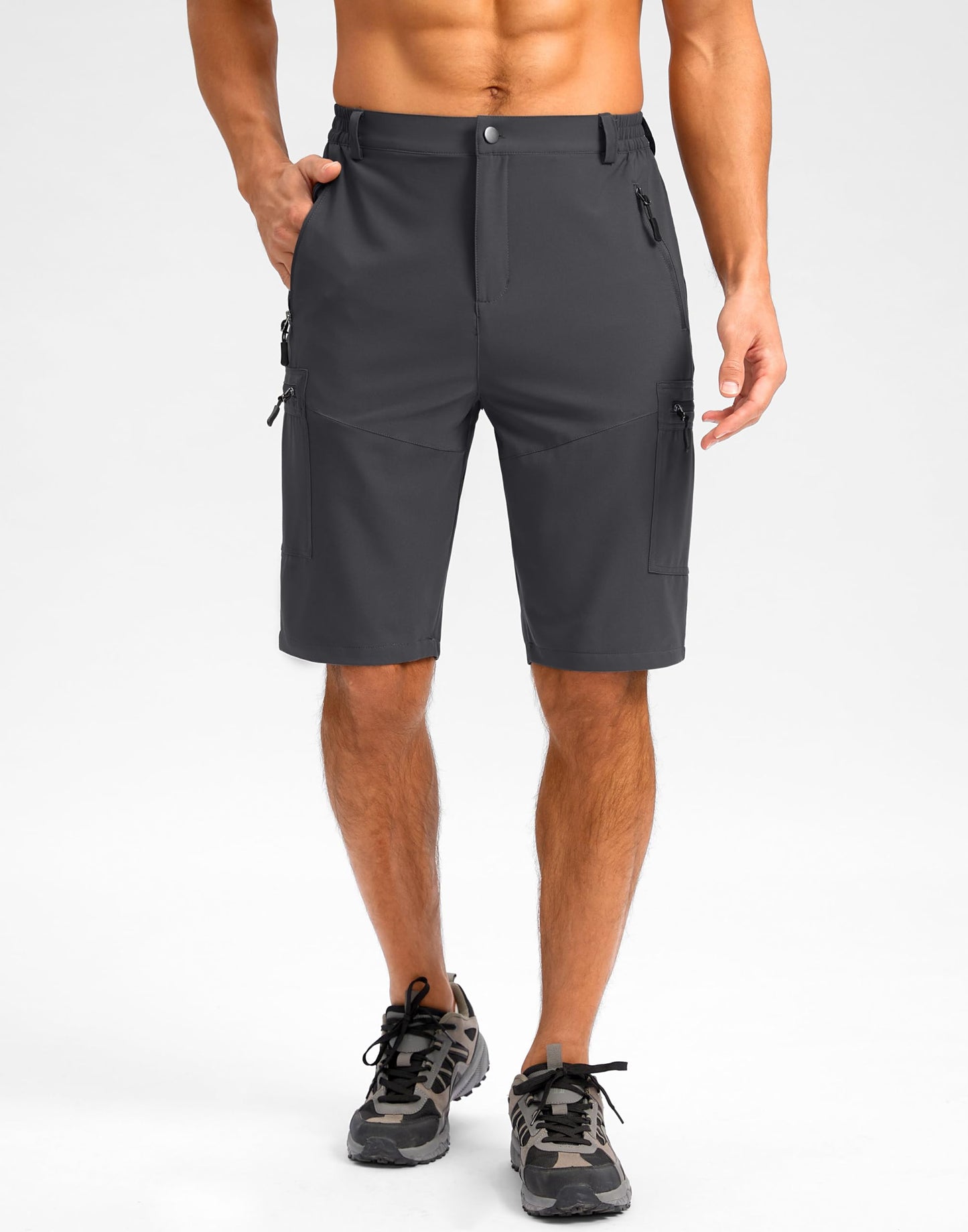 Pudolla Men's Hiking Shorts 11" Lightweight Cargo Work Shorts for Men Summer Travel Golf Casual Outdoor with 5 Pockets(Deep Grey X-Large)