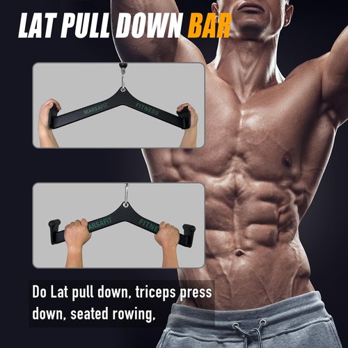 MARSAFIT Home Gym Fitness Rowing T-bar V-bar Pulley Cable Machine Attachments, Bicep Curl Tricep Lat pulldown Bar Back Strength Training Handle Grips Lat Pull Down Bar Press Down Exercises (Style 1)