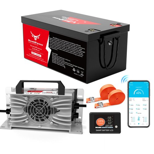 48V 100Ah Golf Cart Lithium LiFePO4 Battery with Charger and 200A BMS Grade A Cells Deep Cycle Rechargeable Battery,10000+ Cycles,Perfect for Golf Cart,Off Grid Applications (48V 100Ah-BLU)