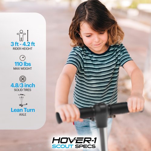Hover-1 Scout Kick Scooter for Kids with Multicolor Wheel Lights, 4.8” Front Wheels, Rear Foot Brake, and 110 LB Weight Capacity