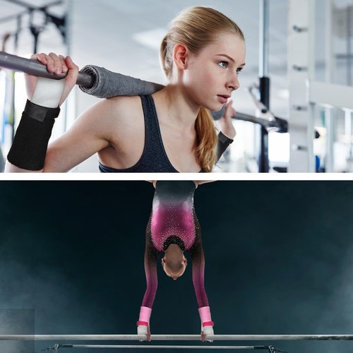 AOZUO 4 Gymnastics Gloves for Bars Girls, Gymnastics Grips Wristbands Sets Pink Black Gymnastic Hand Grips with Wristbands Gymnastic Bar Palm Protection Wrist Support for Kids Workout Exercise(S)