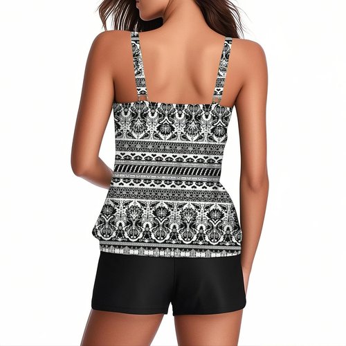 Tankini Swimsuits for Women Plus Size Modest Two Piece Bathing Suit Blouson Swim Tank Top & Boyshorts Swimwear