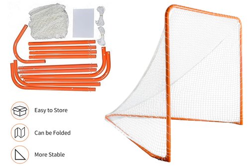 PGL 6x6FT Regulation Lacrosse Goal,Folding Goal,Lacrosse Training Net,Portable Lacrosse Target Goal,Orange Frame with White Netting,Foldable and Removable