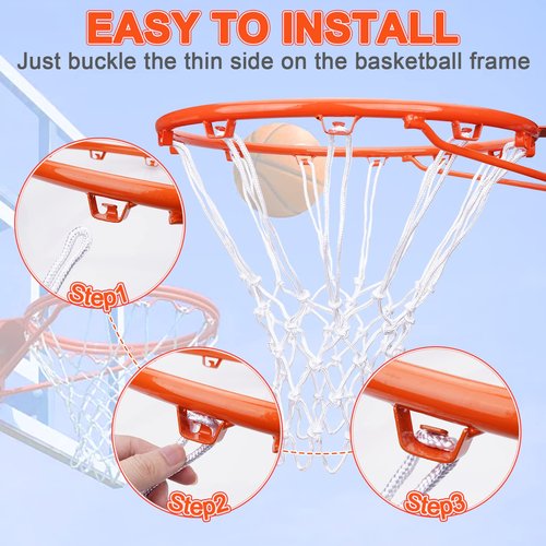 [2 Packs] Sieqioor Professional Basketball Net Replacement Heavy Duty, Durable Basketball Nets in All Weather Anti Whip, Fits Standard Indoor Outdoor Rims 12 Loops (White) with Basketball net Bag