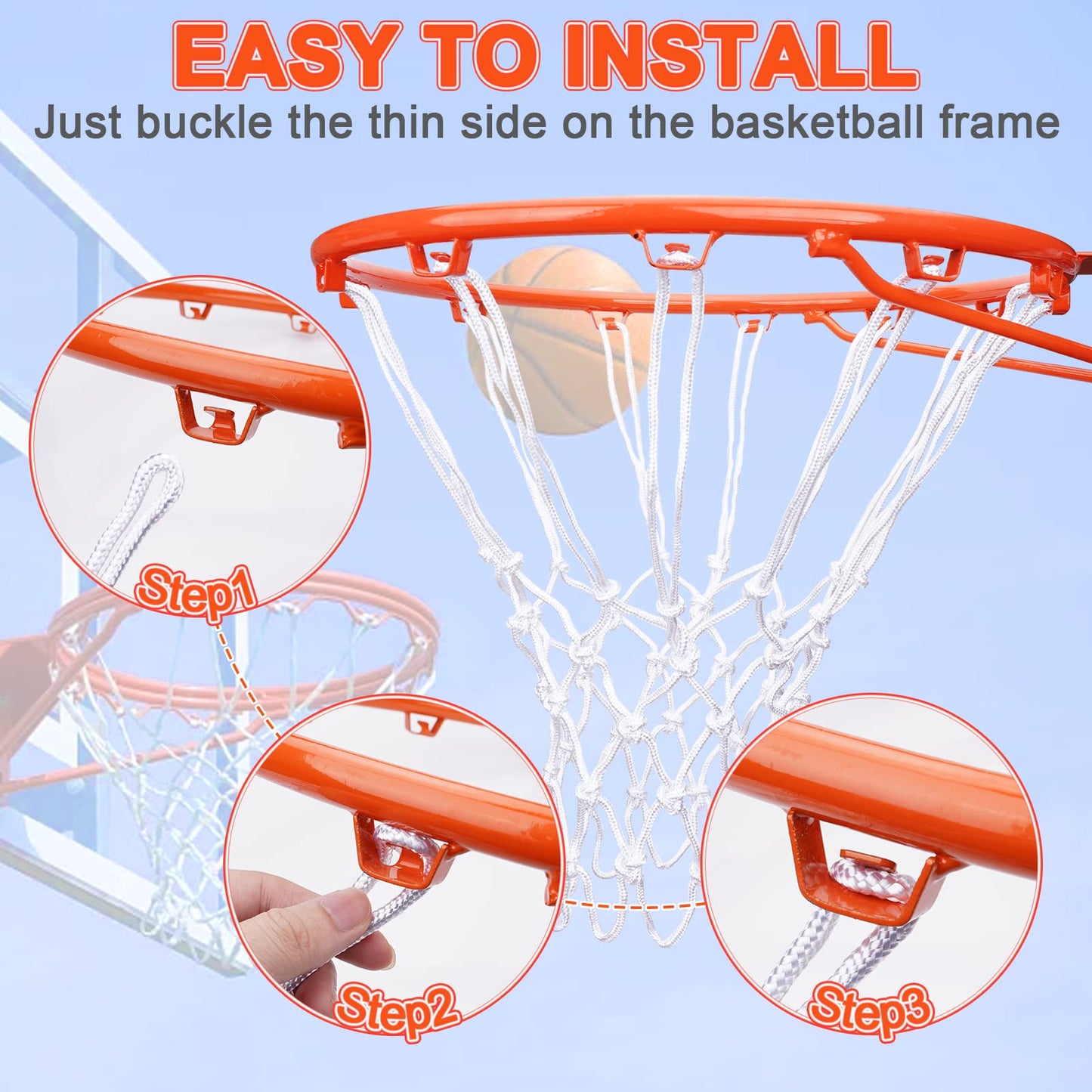 [2 Packs] Sieqioor Professional Basketball Net Replacement Heavy Duty, Durable Basketball Nets in All Weather Anti Whip, Fits Standard Indoor Outdoor Rims 12 Loops (White) with Basketball net Bag