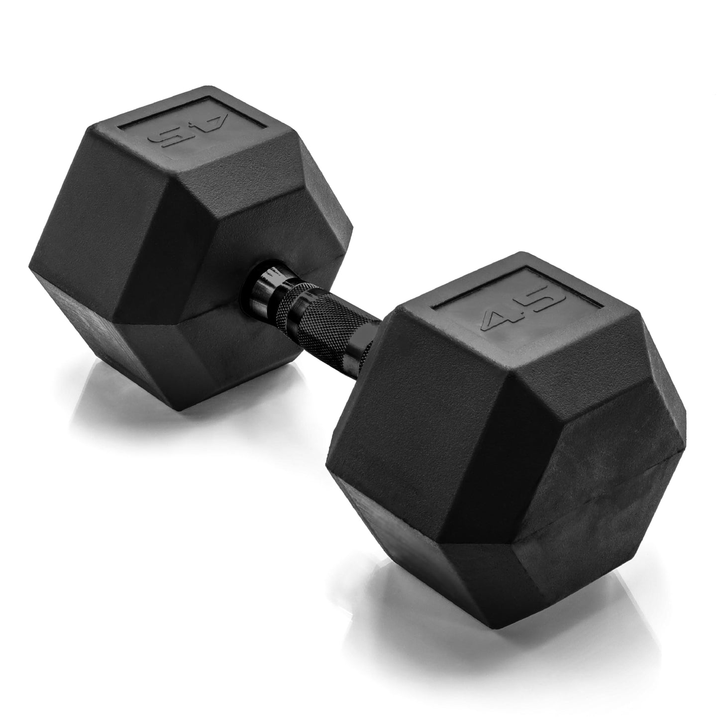 CAP 45lb Rubber Coated Hex Dumbbell, Black Grip, Free Weights, Single