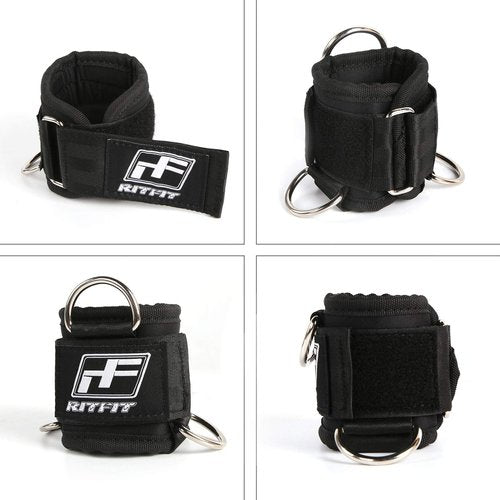 RitFit Kickback Ankle Straps Padded Ankle Strap for Cable Machine,Strong Hook and Loop,Reinforced 3 D-Ring, Adjustable Comfort fit Neoprene - Premium Ankle Cuffs to Enhance Abs, Glute & Leg Workouts