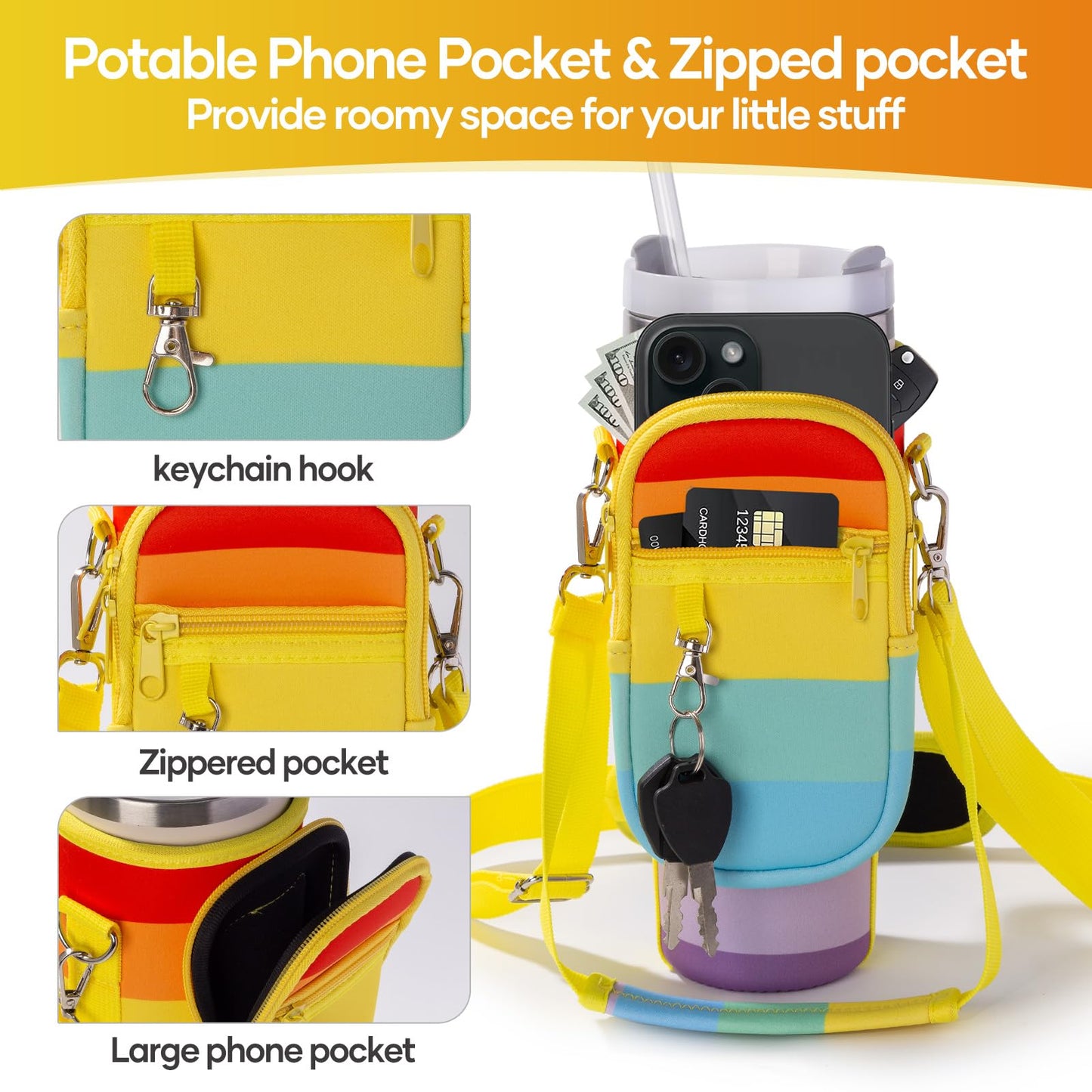 linmaya Water Bottle Carrier Bag for Stanley Cup 40/30oz with Phone Holder Pockets,Neoprene Water Bottle Cross-body Bag with Adjustable Shoulder & Hand Strap Stanley Cup Accessories