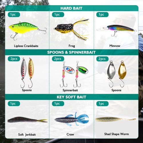 FONMANG 126Pcs Fishing Lures - 2025 New Tackle Box with Tackle Included, Fishing Kit with VIBs, Frogs, Minnows, Soft Baits, Hooks & Weights Accessories, Freshwater Lure Kit for Bass Walleye Trout