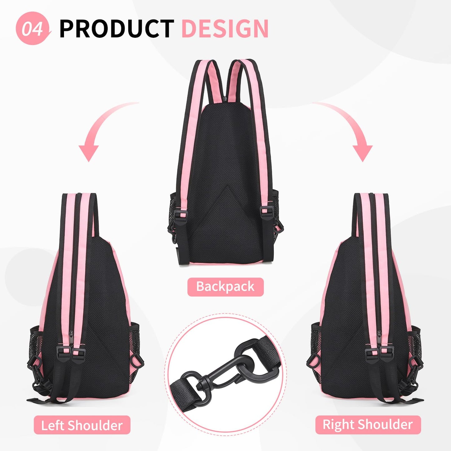 SUIKIHUM Convertible Sling Bags for Women Men, Lightweight Crossbody Backpack Daypack Fit for 7.9" Tablet for Casual Travel Sport Hiking (Pink)