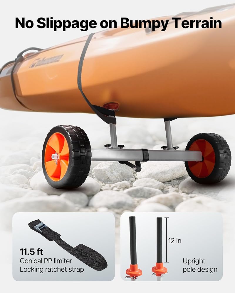 Kayak Cart Dolly 230 lbs Load Capacity with 10" PU Tires, Foldable Canoe & Paddleboard Transport trolley