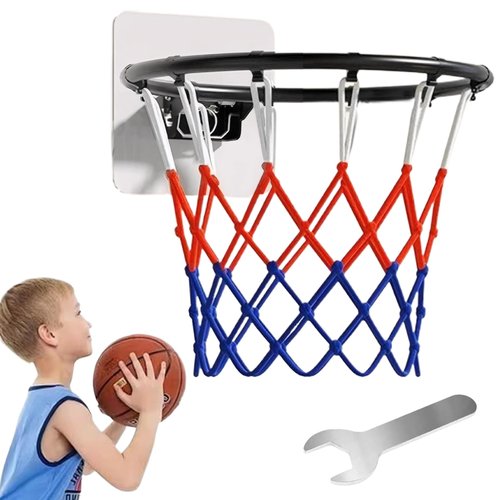 KDAMGOQE Basketball Rim Replacement, 14 Inch Basketball Rim with All Weather Net, Foldable Basketball Hoop Replacement Rim, Basketball Hoop with Sticker for Wall Door Mounted,Basketball Rim