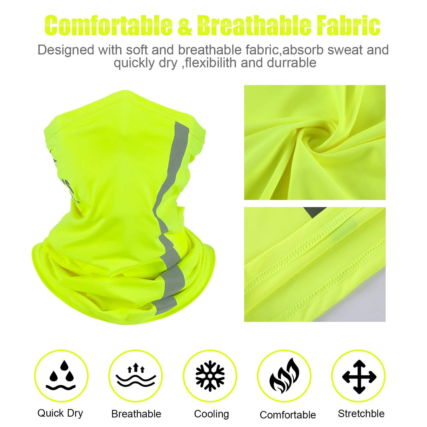 SATINIOR 8 Pcs Neck Gaiter Face Mask, Reflective Summer UV Protection Cooling Scarf Neon Breathable Bandana for Men Women(Fluorescent Yellow,Milk Silk)