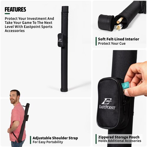 EastPoint Sports Billiards Equipment & Felt-Lined Pool Cue Case for Carrying 2-Piece Cue Sticks up to 58 Inches