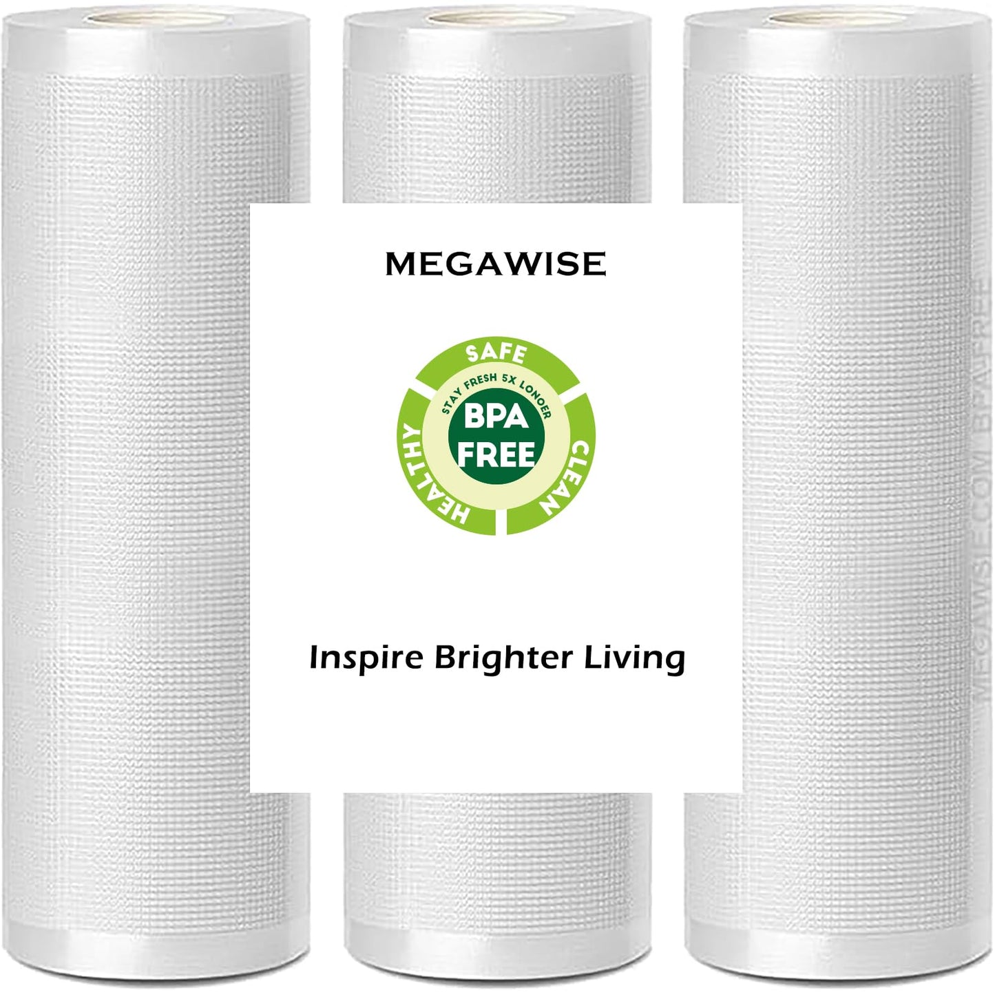 MegaWise 3 Rolls of Vacuum Sealer Machine Bags, 8 inch wide and 21.6 Feet Long for Megawise & other brand vacuum sealers Perfect for Meal Prep and Sous Vide Cooking