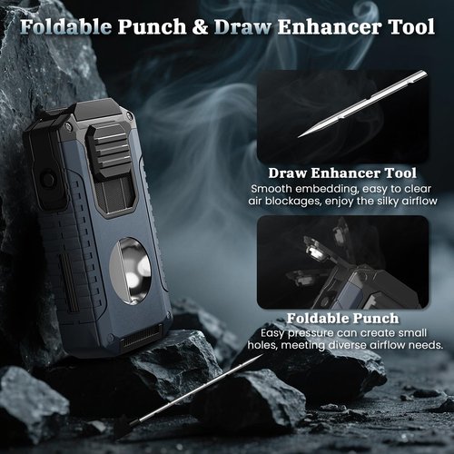 Torch Lighter Built-in Cutter, Punch, Holder, and Draw Enhancer Tool, with Gift Box for Men, Windproof Triple Jet Flame, Refillable Butane Lighter, All-in-one Lighters Accessories for Candle, Outdoor