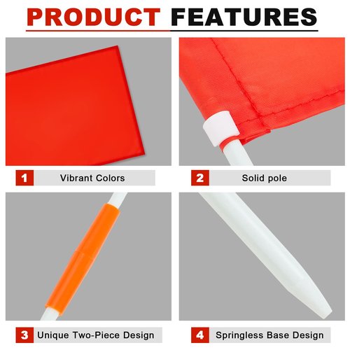 HunnmingRe 67" Soccer Corner Flags Set of 4 with Soccer Agility Poles 12.4 x 9.65 Football Field Corner Flags Training Poles for Outdoor Sports Rugby Field Hockey Training Practice Equipment (No Base)