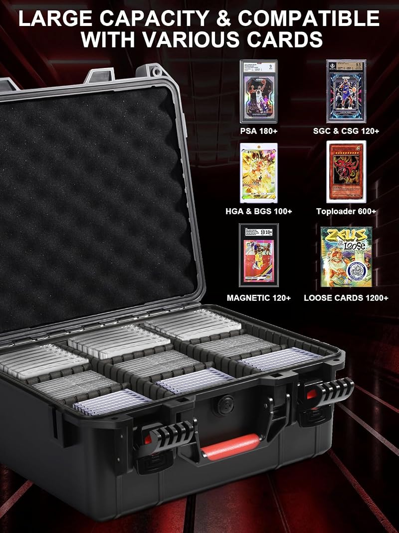 Heavy-Duty Trading Card Storage Box with 6 Adjustable Dividers, Waterproof IP67 Case Holds 600+ Cards