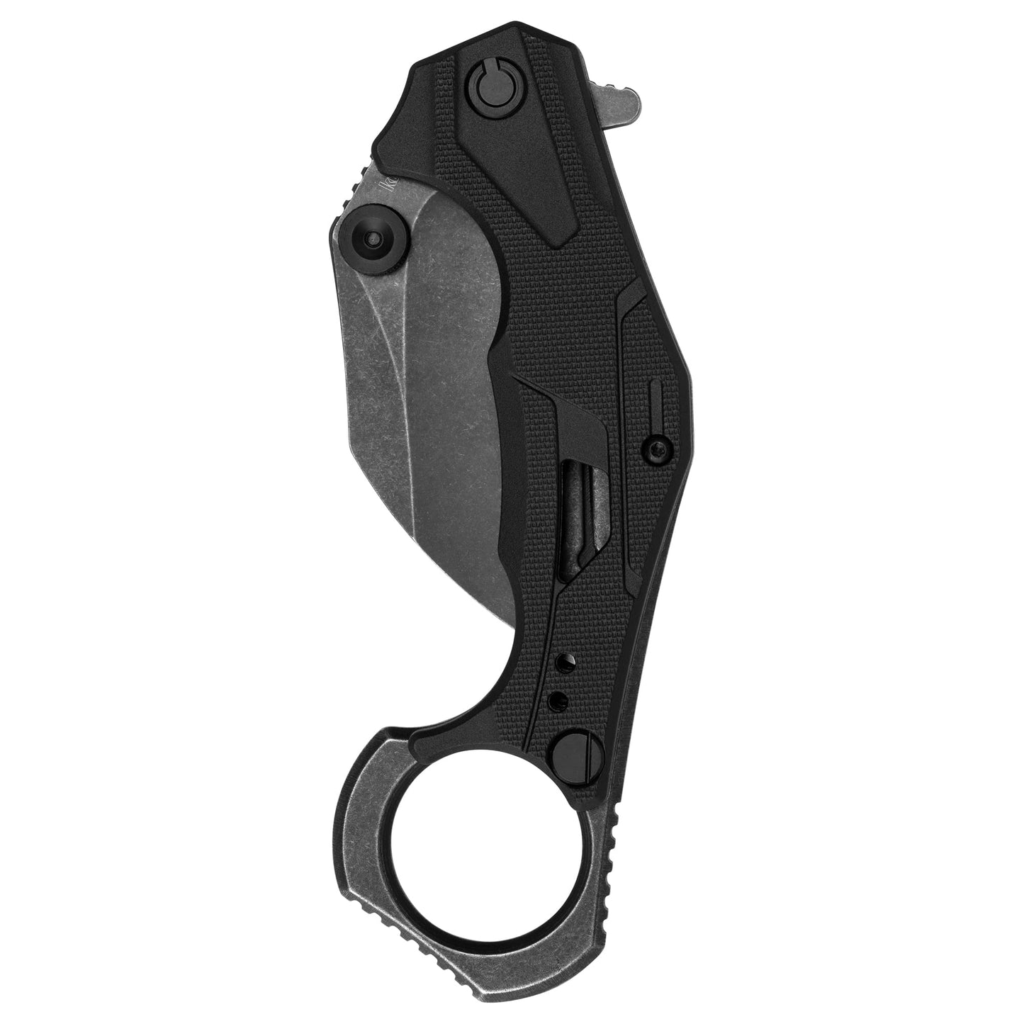Kershaw Outlier, Tactical Karambit Style Folding Pocket Knife with Assisted Opening, Reverse Grip, Blackwash Finish on Black Handle, Liner Lock, 2.6 inch Blade with Deep Carry Pocketclip