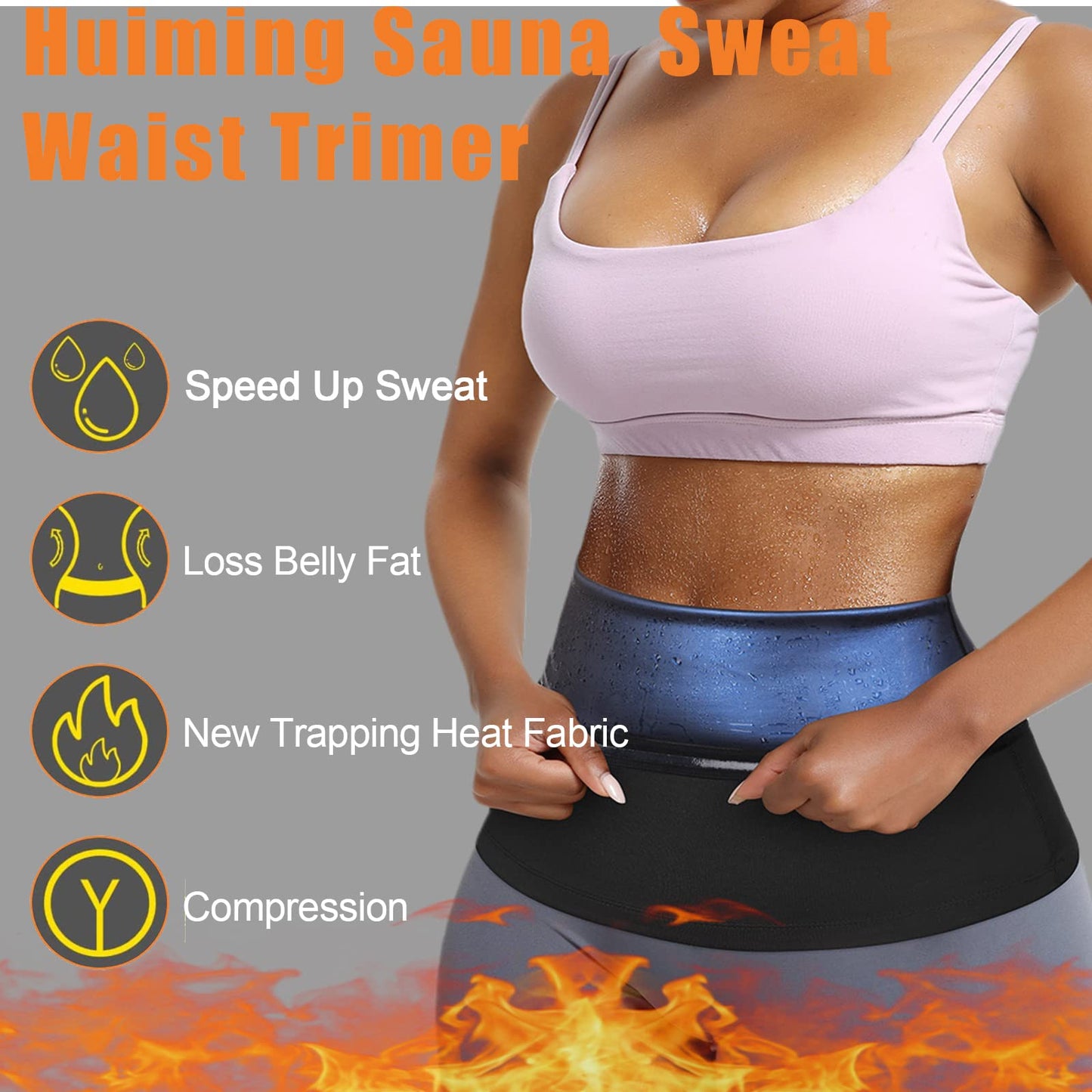 huiming Sauna Suit Waist Trimmer for Women Waist Trainer sweat band for stomach Belt Lower Belly Plus Size (Black, XXL/3XL)
