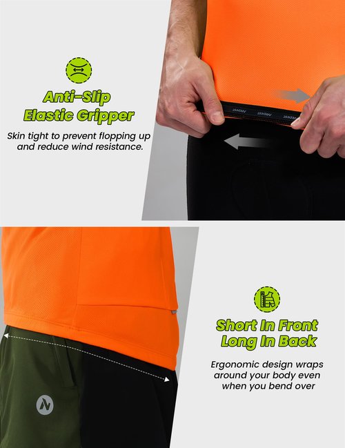 Nepest Men's Cycling Jersey Biking Bicycle Cycle Road Shirts with 4 Rear Pockets Moisture Wicking Riding Tops Clothing for Gravel Bike Neno Orange L