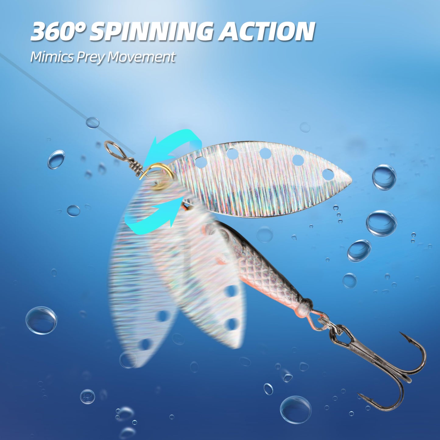 Inline Spinner Bait – Fish-Shaped Spinnerbait Lures 5-Pack, 360° Rotation with Reflective Blades, Perfect for Freshwater & Saltwater Fishing, Targeting Bass, Trout, Pike, Perch & More (Flying Fish)