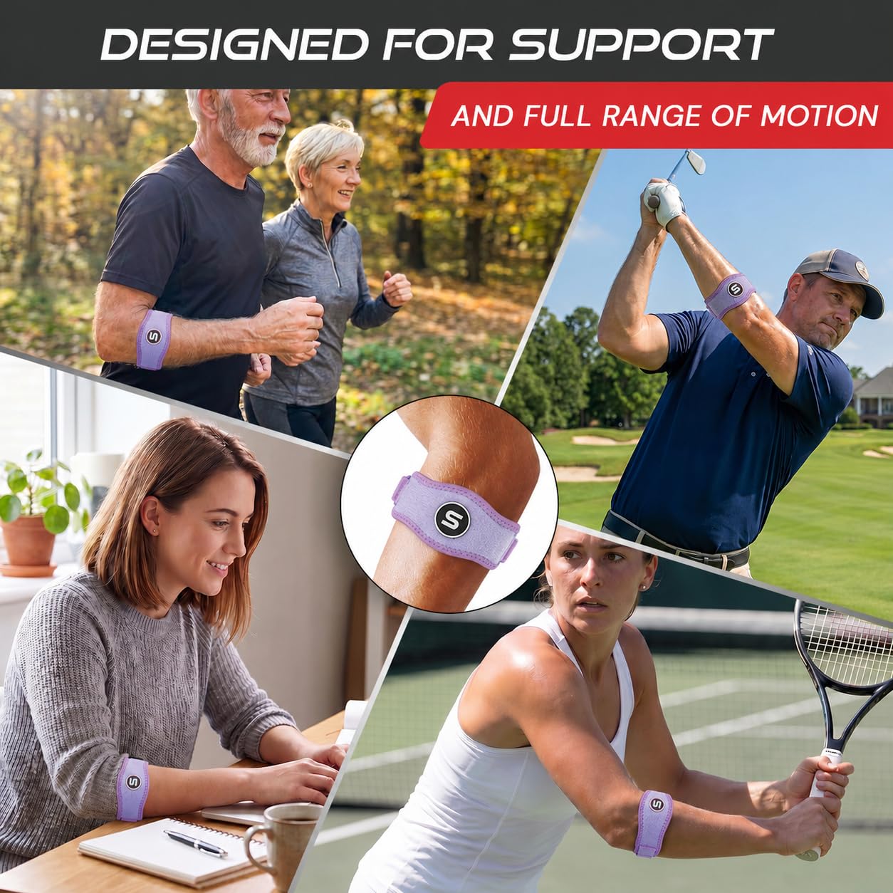 Sleeve Stars Tennis Elbow Brace for Men & Women, Elbow Brace for Tendonitis, Tennis Elbow Strap, Golfers Elbow Brace, Elbow Support Wrap for Tennis Elbow Relief, Fits 9"-23" (Single/Light Purple)