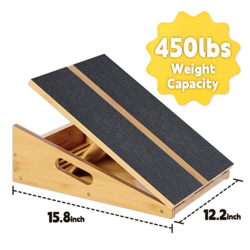 Wood Slant Board Calf Stretcher - Professional Calf Stretcher Slant Board for Physical Therapy, Incline Stretching, and Rehabilitation Exercises - Durable and Adjustable Balance Tool (Bamboo)
