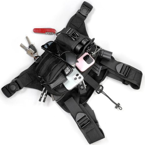 DegeTMVe Tactical Running Chest Bag with Anti-Bounce Design, Water-Repellent & Concealed Pistol Holster – Adjustable 4-Strap, Water Bottle Holder, Reflective Safety for Hiking, Cycling, Workouts