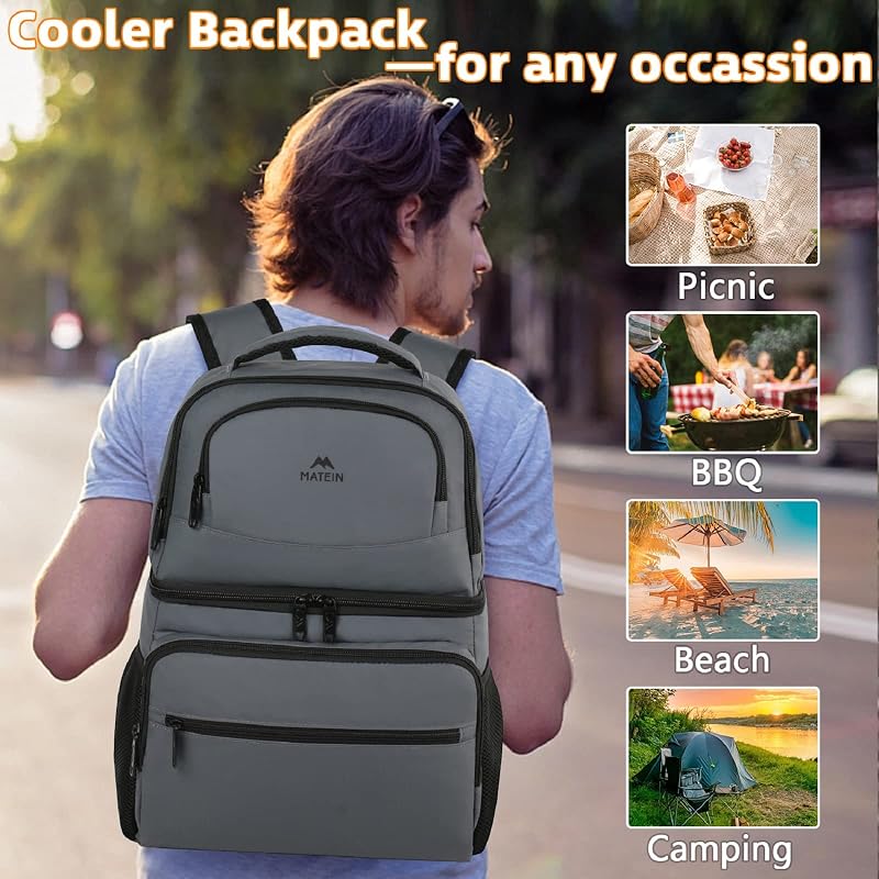 MATEIN Cooler Backpack 26/40 Cans Insulated Lunch Backpack Austere Grey+26 Cans