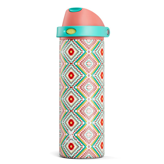 24 oz Insulated Water Bottle with Straw: Meoky Stainless Steel Metal Water Bottle with 2-in-1 Lid - Leak Proof, Cold for 24 Hours, Fits in Car Cup Holder, BPA-Free for Travel Sports Gym, Prism Folk