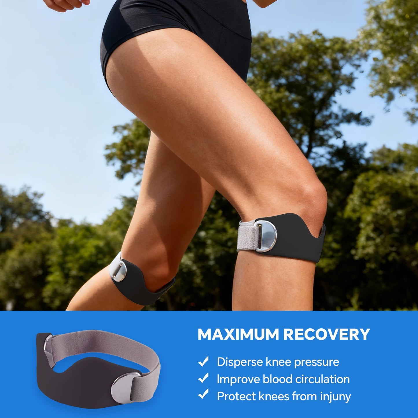 HHBOXIU Patellar Tendon Support Strap 2-Pack – Patella Band & Knee Strap for Pain Relief, Adjustable Knee Brace for Men & Women, Ideal for Running, Basketball, Hiking, Squats, Gym & Tennis