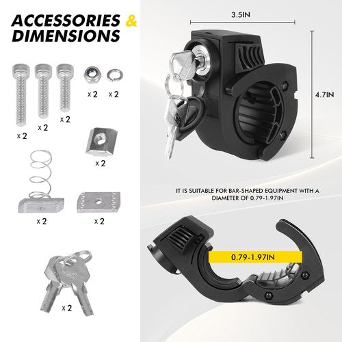 Shovel Holder Rubber Grip Mount Kit with Lock – Fits 0.79"-1.97" Tool Handles, Quick-Release for Off-Road Vehicles, Roof Racks, Molle Panels, SUVs, Trucks, UTVs, ATVs – Heavy-Duty, Anti-Theft Design