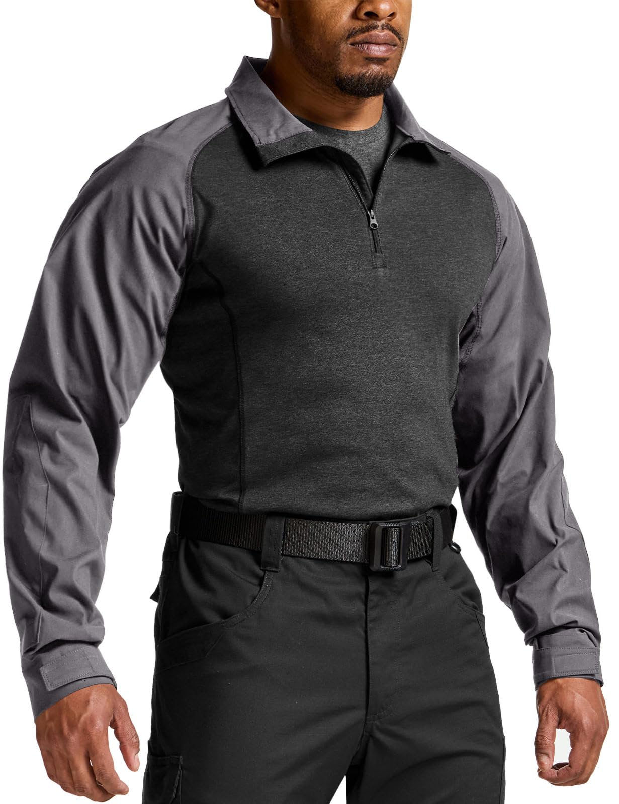 CQR Men's Tactical Combat Shirt, 1/4 Zip Long Sleeve Breathable Military BDU Training Top for Shooting, Hunting, Range Use, Tac Chill Charcoal, Medium