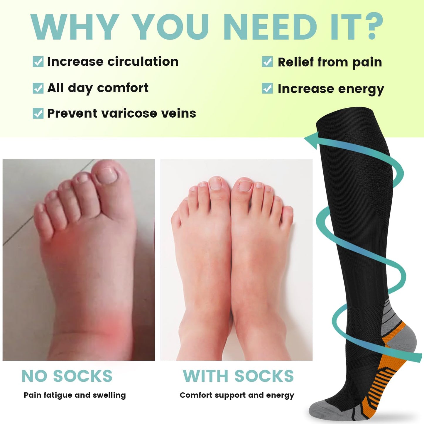 Copper Compression Socks 15-20 mmHg for Men & Women 8 Pairs – Circulation Support for Nurses,Travel,Running,Hiking,Soccer,Gifts,Pregnant,Flying,Workout Compression Socks(S/M)