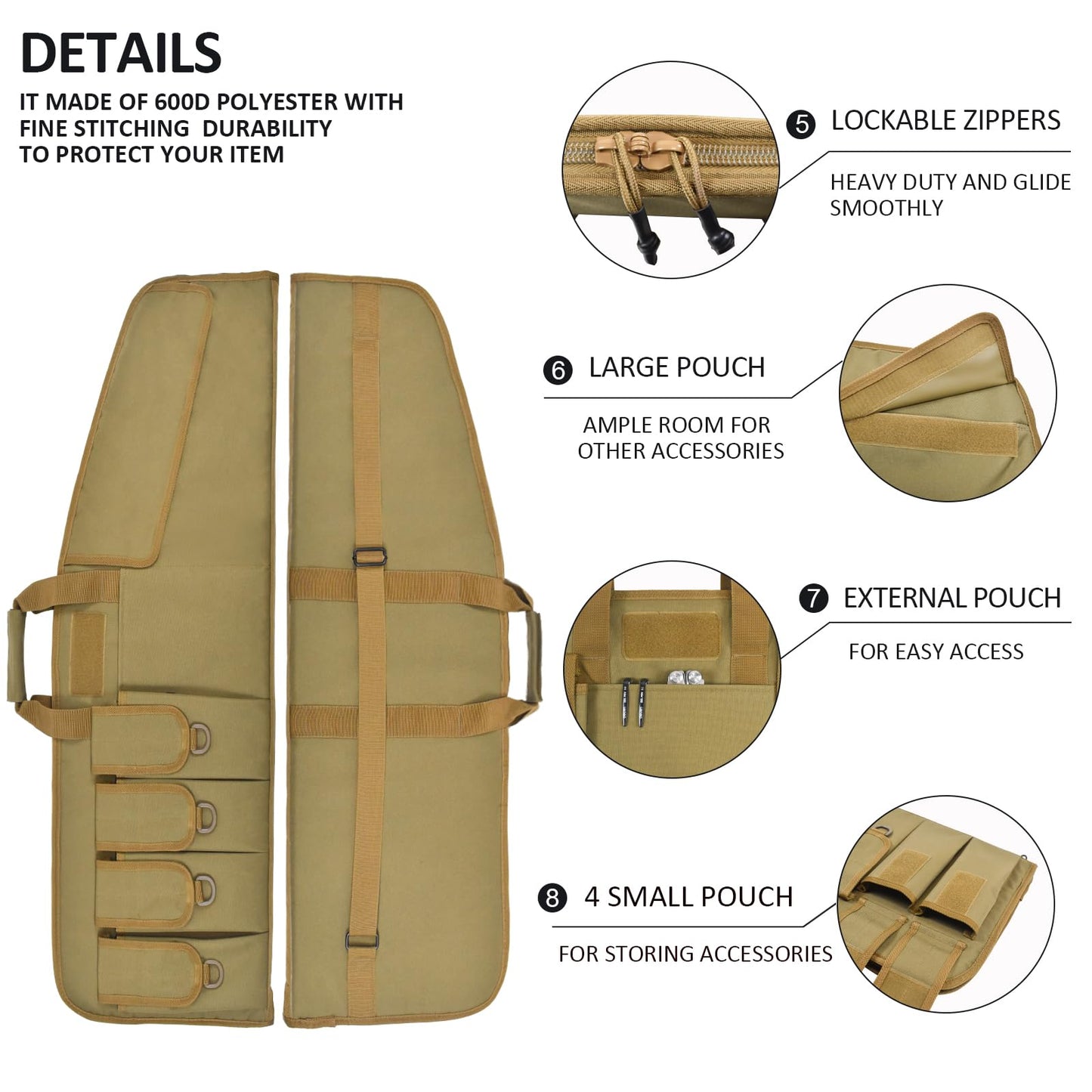 AUMTISC Soft Gun Rifle Case Padded, Ar15 Tactical Shotgun Bag, Carrying Range Gun Bags Cases for Scoped Rifles Hunting Shooting, Khaki 42